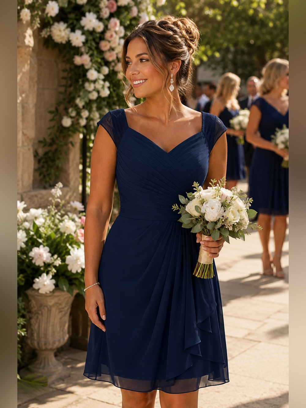 AZAZIE Elegant Navy Lace Bridesmaid Dress 2